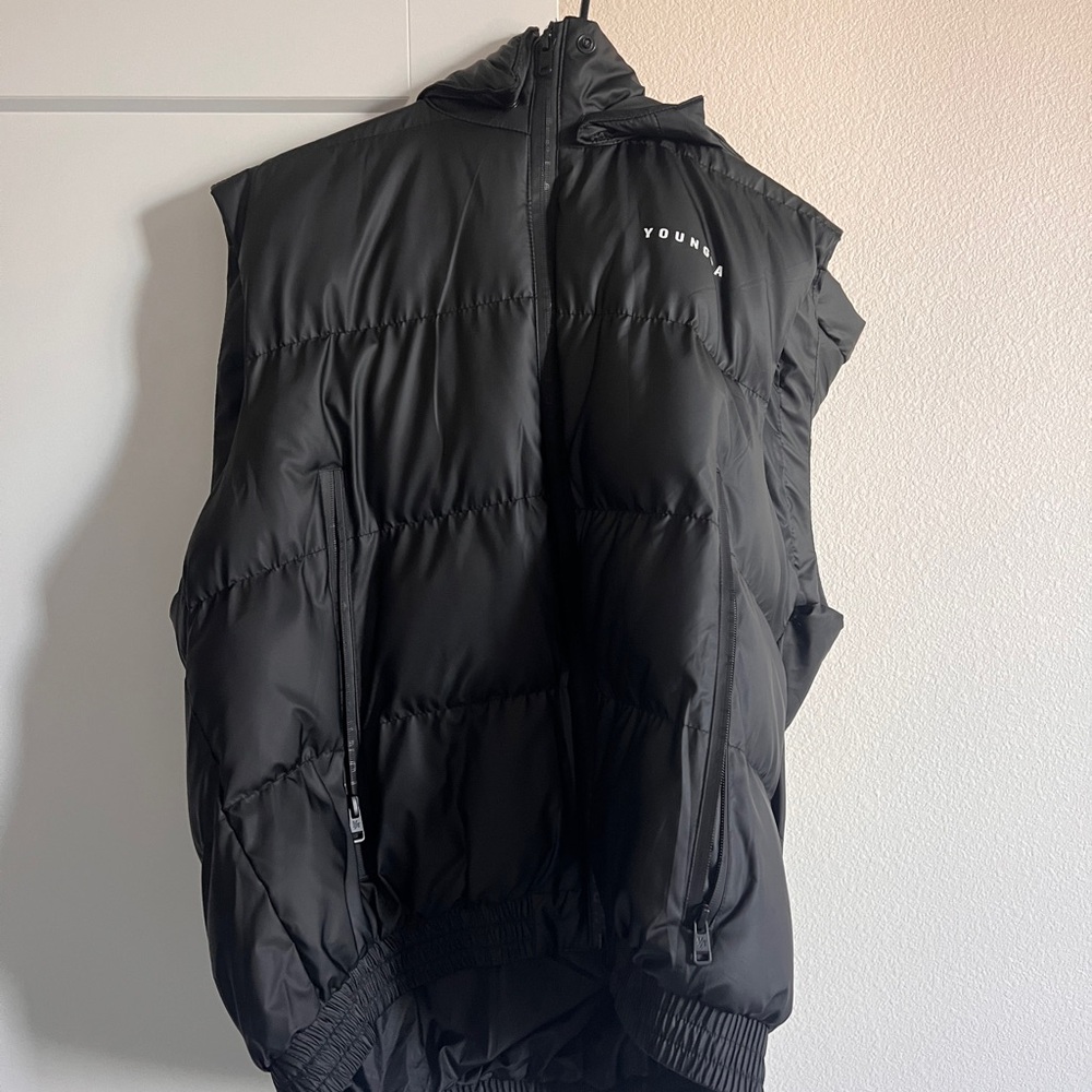 YoungLA Black Puffer Jacket with Hood and Water-Resistant Fabric - Picture 15 of 15